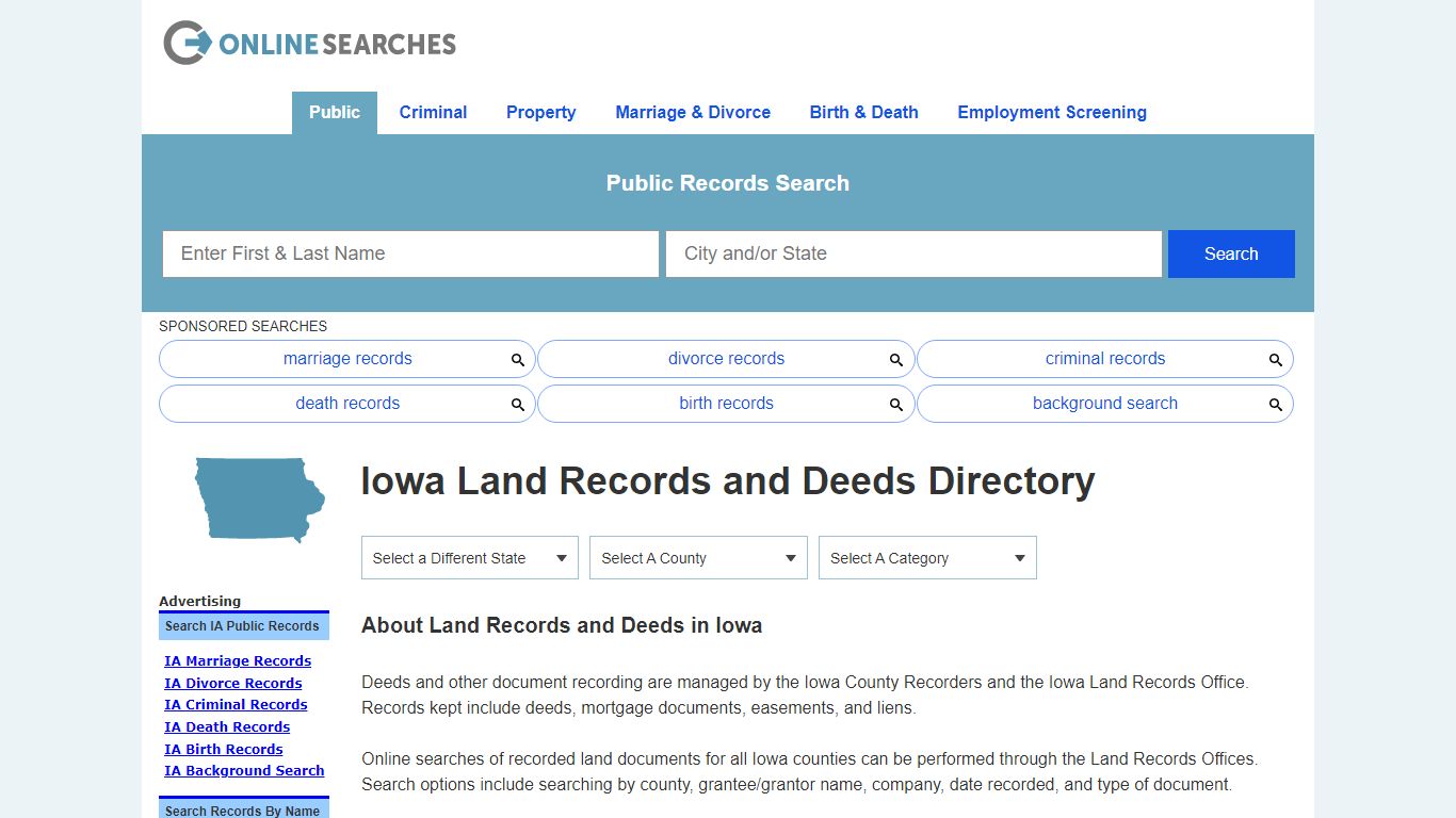 Iowa Land Records and Deeds Search Directory - OnlineSearches.com