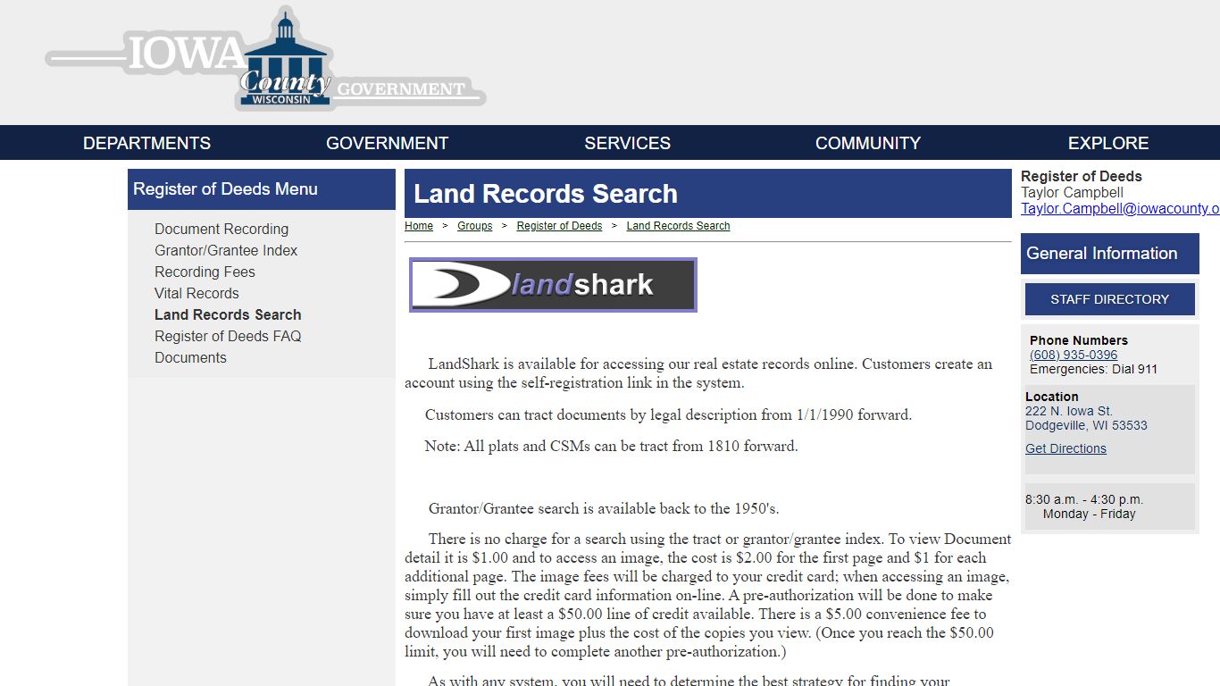 Welcome to the Official Website of Iowa County, WI - Land Records Search